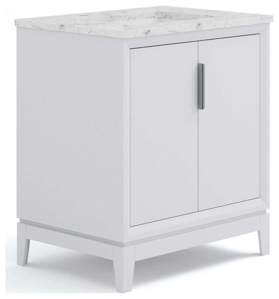 Elizabeth 30" Single Sink Carrara White Marble Vanity, Pure White
