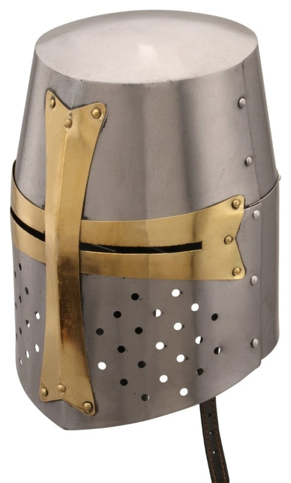 Medieval Brass Crusader Helmet, Silver and Gold