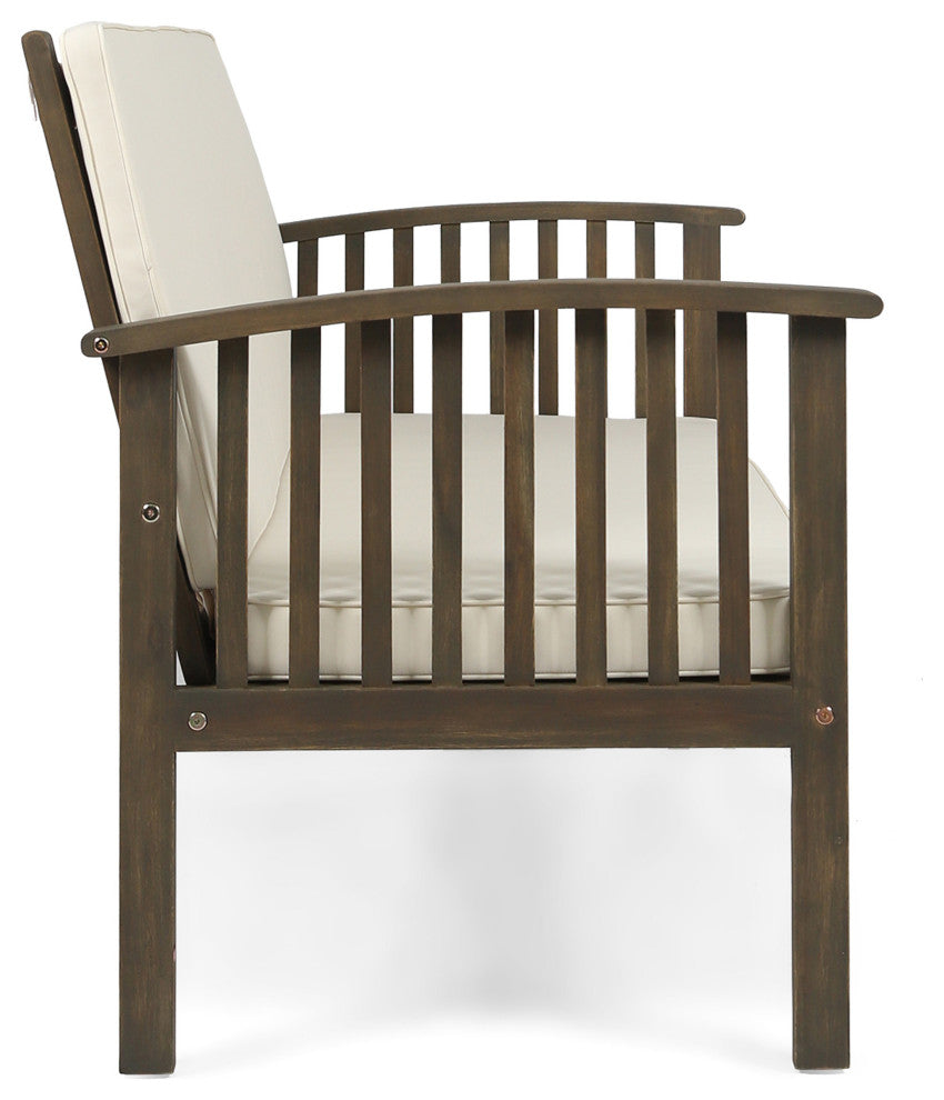 Grace Outdoor Acacia Wood Loveseat, Gray Finish and Cream