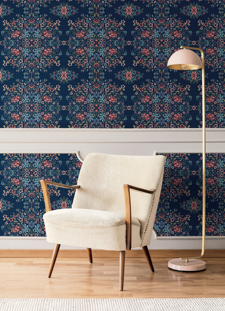 Blue Medallion Floral Peel & Stick Wallpaper