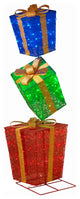 72" Tall Lighted Glittering Fabric Stacked Presents Outdoor Decor