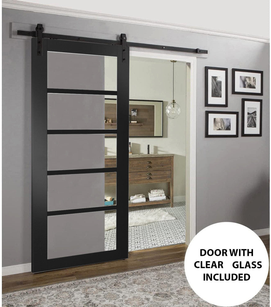 Slab Barn Door 36 x 96, Quadro 4522 Matte Black & Clear Glass, Sliding