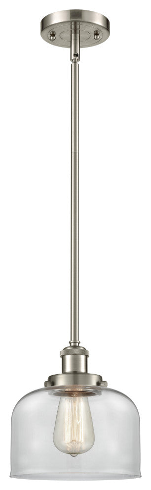 Large Bell 1-Light Pendant, Brushed Satin Nickel, Clear