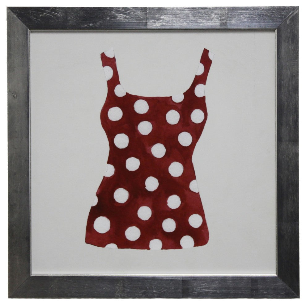 Square Red And White Polka Dot Bathing Suit, Flat Wide Silver