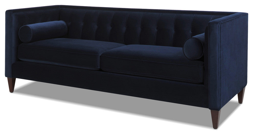 Jack 84" Modern Tuxedo Sofa With Bolster Pillows, Dark Navy Blue Velvet