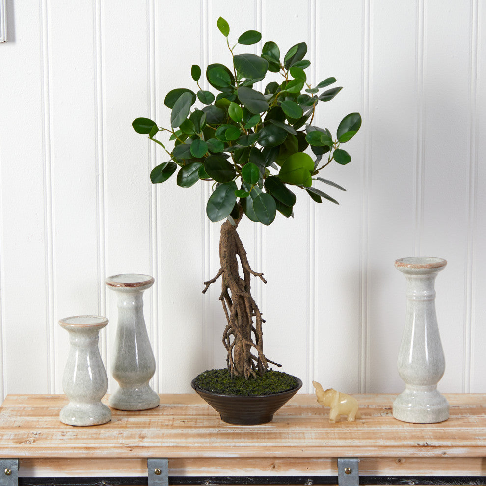 Nearly Natural T2793 2 Ficus Bonsai Artificial Tree in Decorative Planter