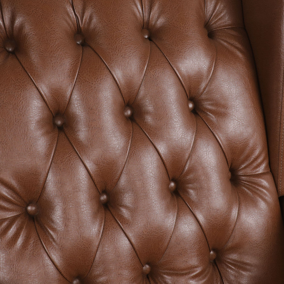 Amedou Faux Leather Tufted Wingback Rocking Chair, Cognac/Dark Brown