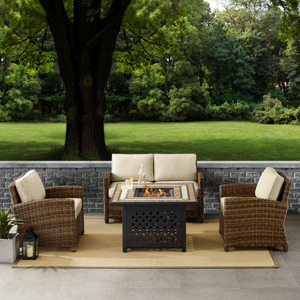 Bradenton 4-Piece Outdoor Wicker Seating Set With Cushions, Sand
