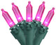 Set of 50 Pink LED Mini Christmas Lights 4" Spacing - Green Wire
