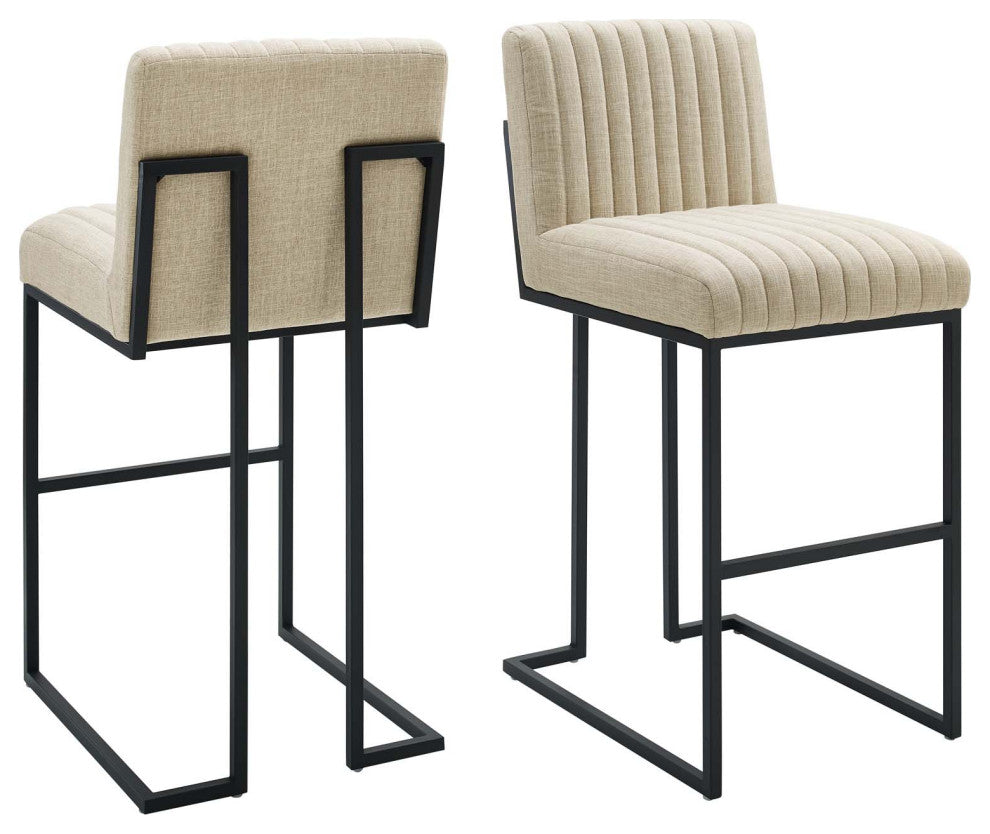 Tufted Bar Stool Chair Barstool, Fabric, Metal, Beige, Modern, Bar Pub Bistro