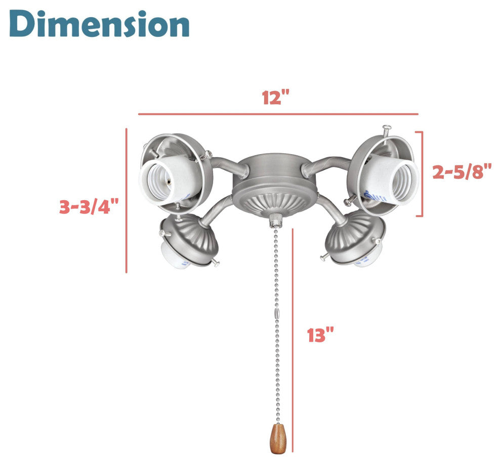 22003-11 4-Light Ceiling Fan Fitter Light Kit With Pull Chain, Brushed Nickel