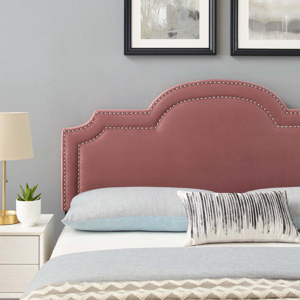 Headboard, Nailhead, Full Queen Size, Pink, Velvet, Modern, Mid Century Guest