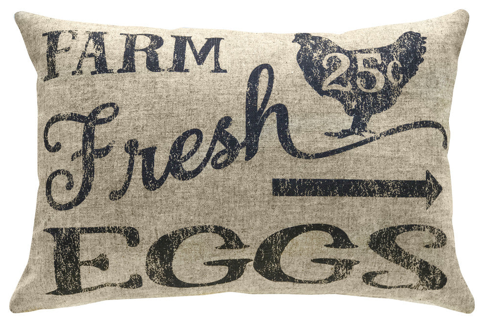 Farm Fresh Eggs Linen Pillow, 18"x12"