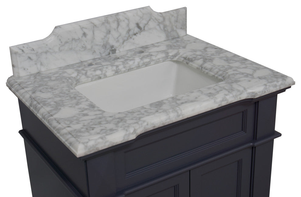 Elizabeth 30" Bathroom Vanity, Base: Marine Gray, Top: Carrara Marble