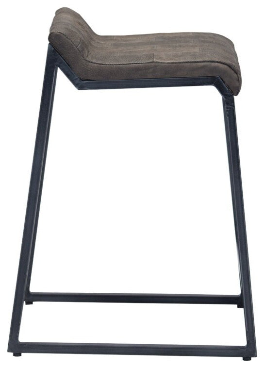 Brown Leather and Dark Grey Counter Stool