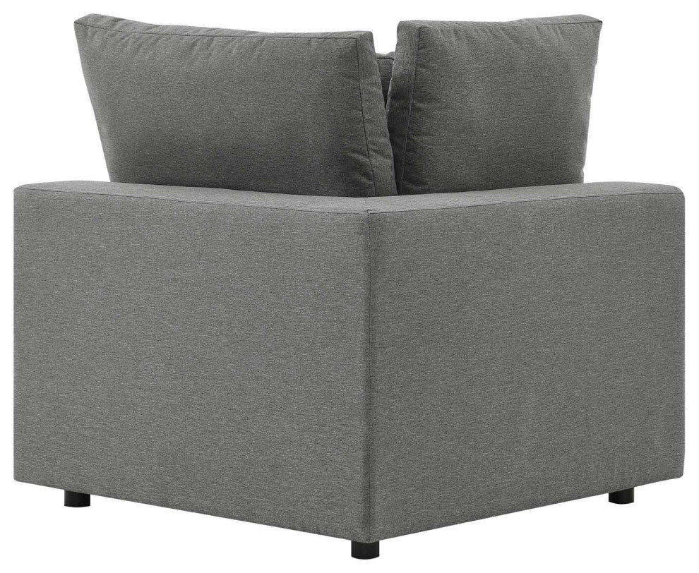 Modular Lounge Loveseat Deep Sofa, Charcoal Gray, Modern, Outdoor Patio