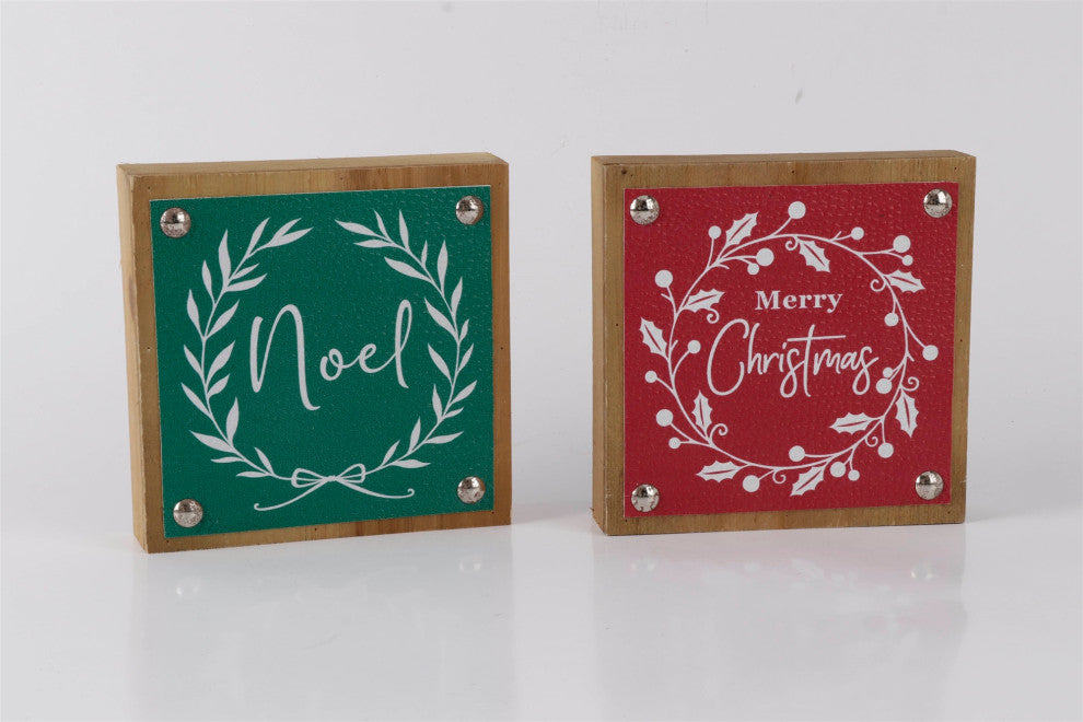 Holiday Sentiment Sign With Faux Leather Accent, 6-Piece Set