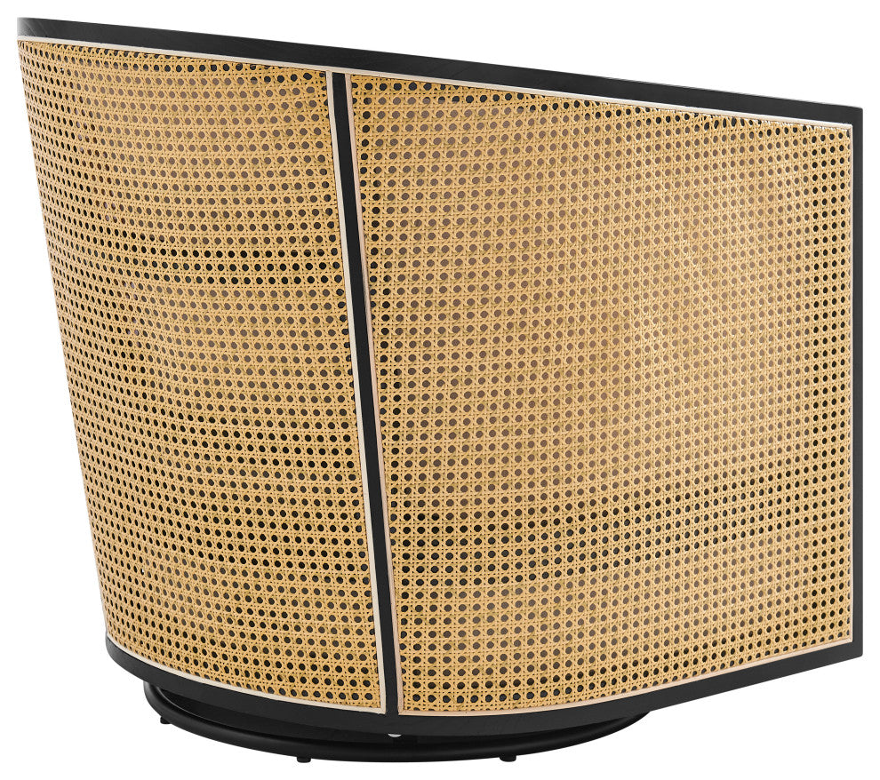 Marilyn Swivel Accent Arm Chair With Rattan, Black