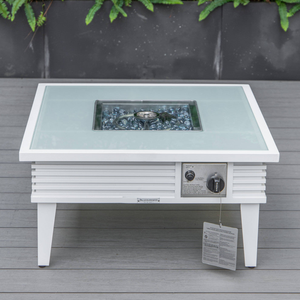 LeisureMod Walbrooke White Patio Conversation Set With Fire Pit, Green