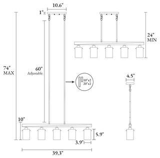 LNC Modern Contemporary 5-Light Black Gold Linear Kitchen Island Light