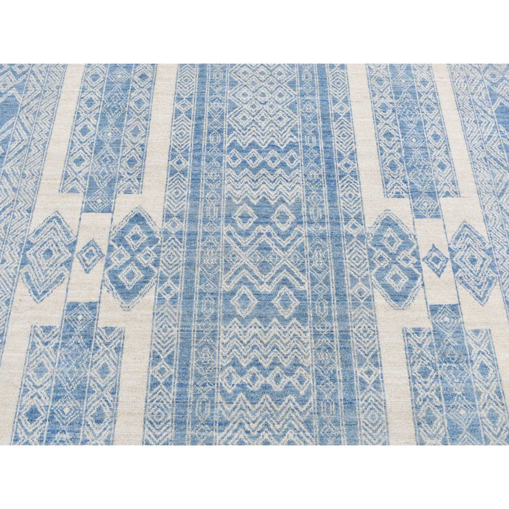 Medium Sapphire Blue, Pure Wool, Fine Peshawar Hand Knotted Rug, 7'10"x9'8"