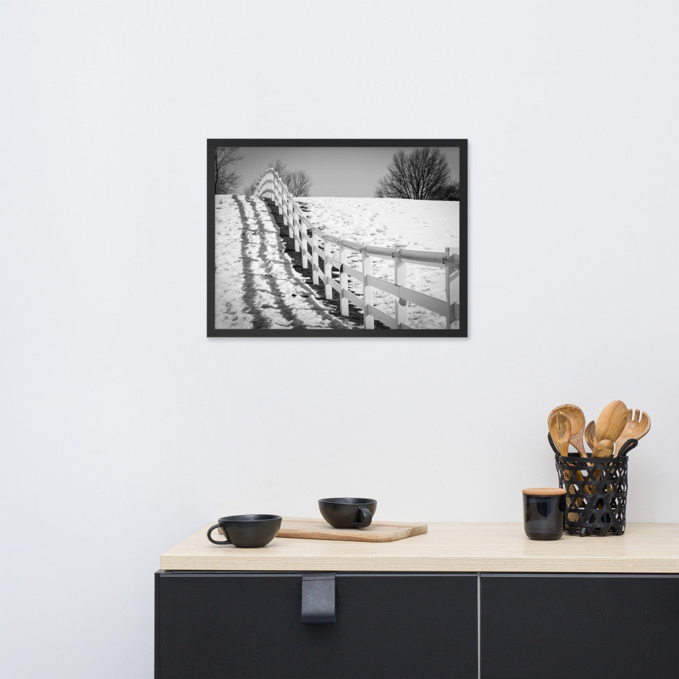 Endless Fences in Black & White Rural Landscape Framed Photo Paper Art Prints, Black, 18" X 24"