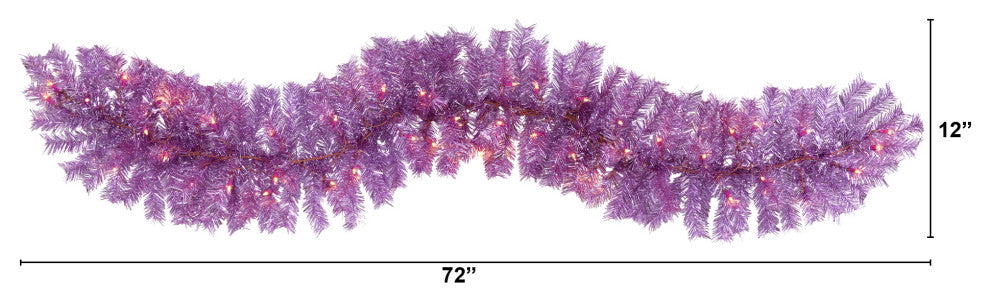 6' Pink Artificial Christmas Garland With 50 White Warm Lights