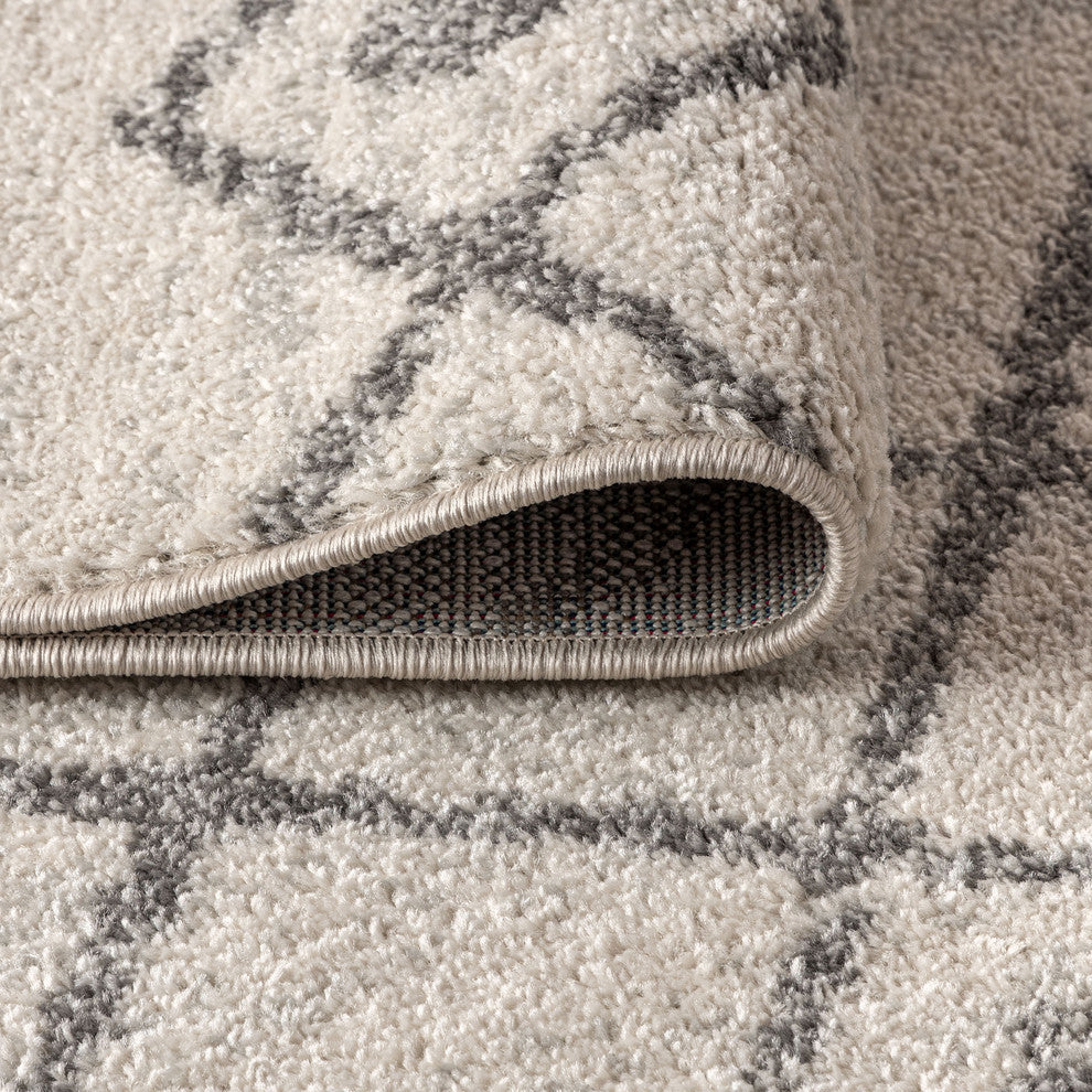 Aksil Moroccan Beni Souk Area Rug, Cream/Gray, 8 X 10