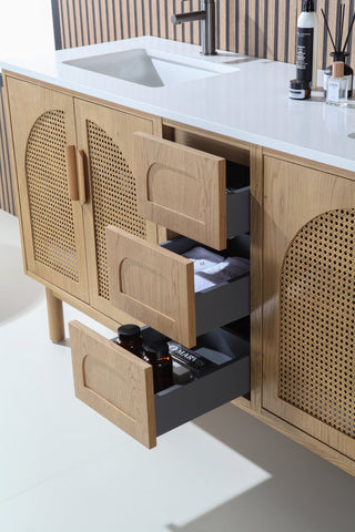 Nara Mid-Century Freestanding Bathroom Vanity, Pecan Oak, 72"