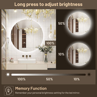 Round LED Vanity Mirror With Backlit, Anti-Fog & Dimmable LED, 36x36