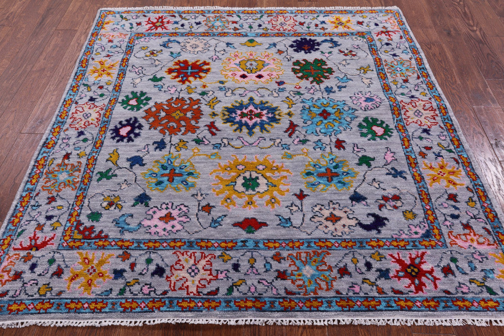 6' Square Turkish Oushak Hand Knotted Wool Rug - Q13399