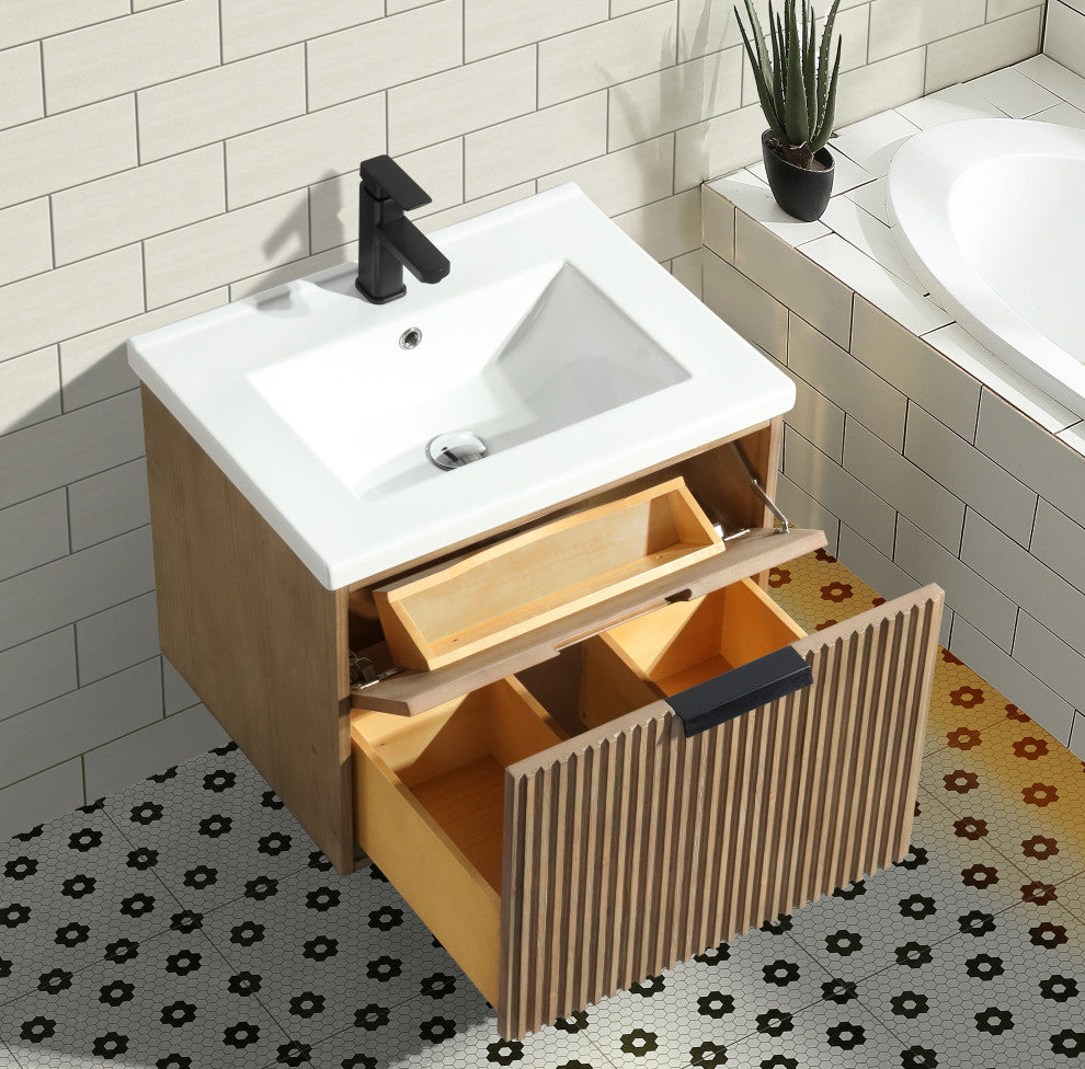 Ari Kitchen and Bath San Diego Bath Vanity, Weathered Fir, 24", Floating