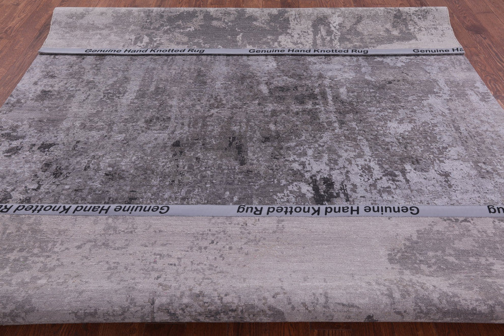 8' 1" X 10' 1" Hand Knotted Wool and Silk Abstract Rug Q7087