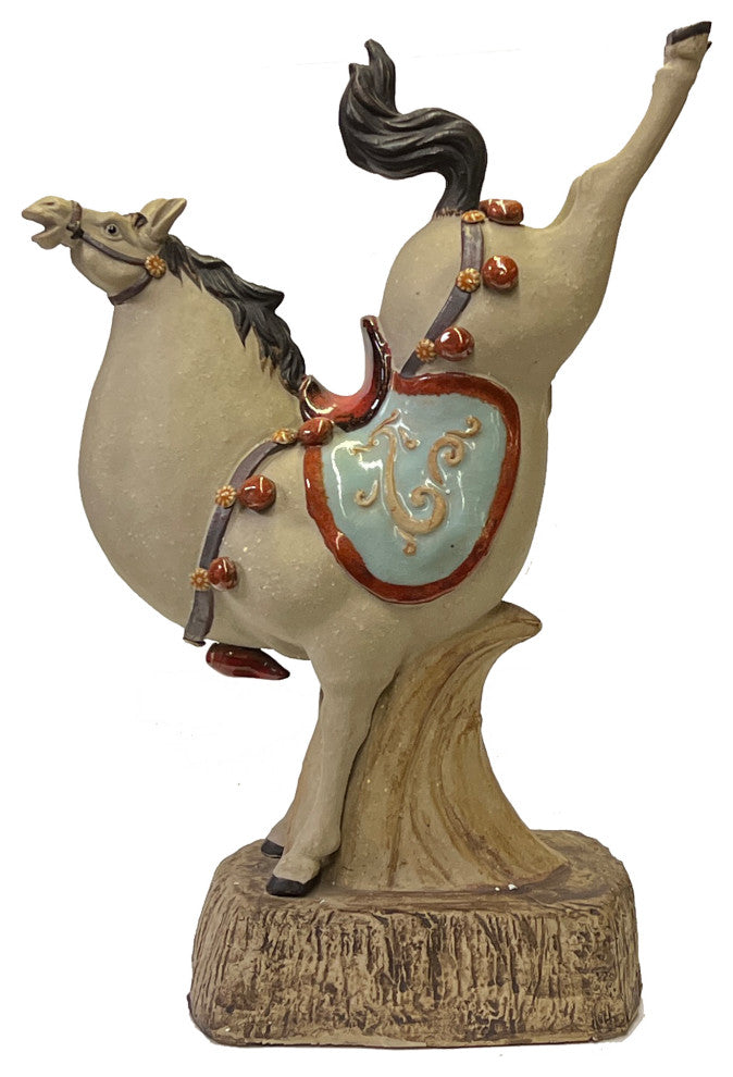Chinese Ceramic Tan Color Artistic Horse Back Legs Up Figure Hws3084B