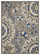 8 x 11 Gray and Blue Vines Indoor Outdoor Area Rug