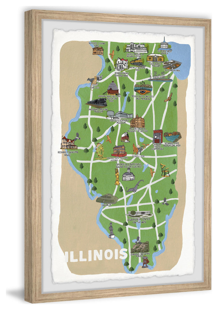 "Illinois Road Map" Framed Painting Print, 12x18