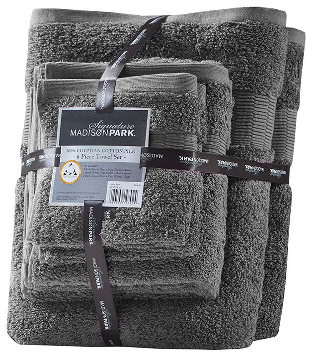 Madison Park Signature Luce 100% Egyptian Cotton 6 Piece Towel Set, Dark Gray