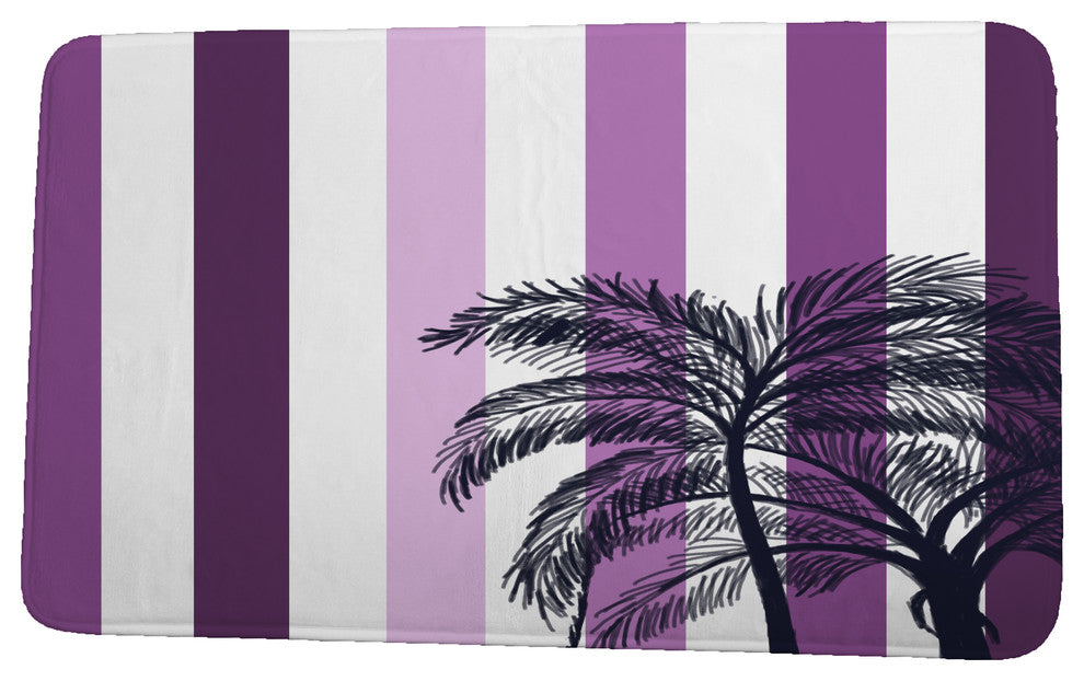 Cuban Flare Thin Stripe Palm Stripe Print Bath Mat, Purple, 21"x34"