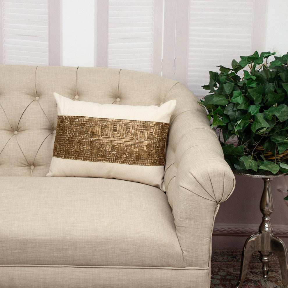Parkland Collection Misty Beige Throw Pillow, Rectangle, Beige/Bronze