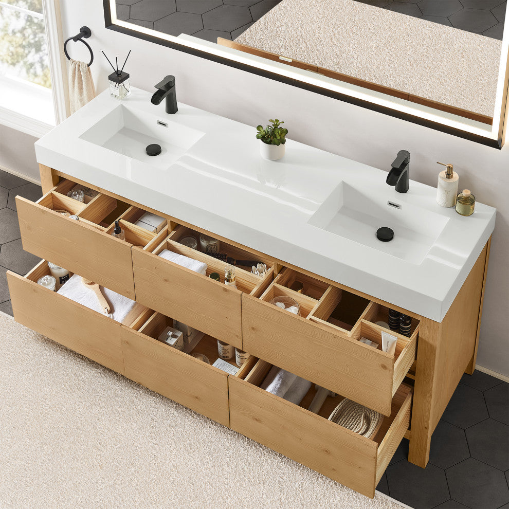 Cascadia Bathroom Vanity, Weathered Fir, 72", No Mirror