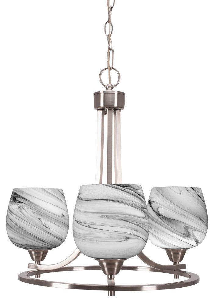 Paramount Uplight 3-Light Chandelier, Brushed Nickel, 6" Onyx Swirl Glass