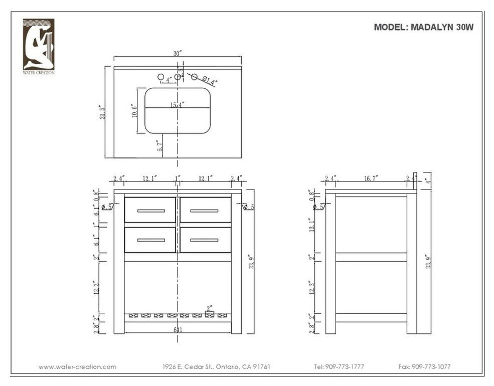 Madalyn Pure White Bathroom Vanity, Pure White, 30" Wide, No Mirror, No Faucet
