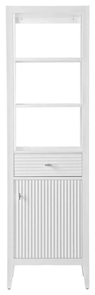 Vanity Art 21" Freestanding Linen Cabinet, Linear White, Brushed Nickel Handle
