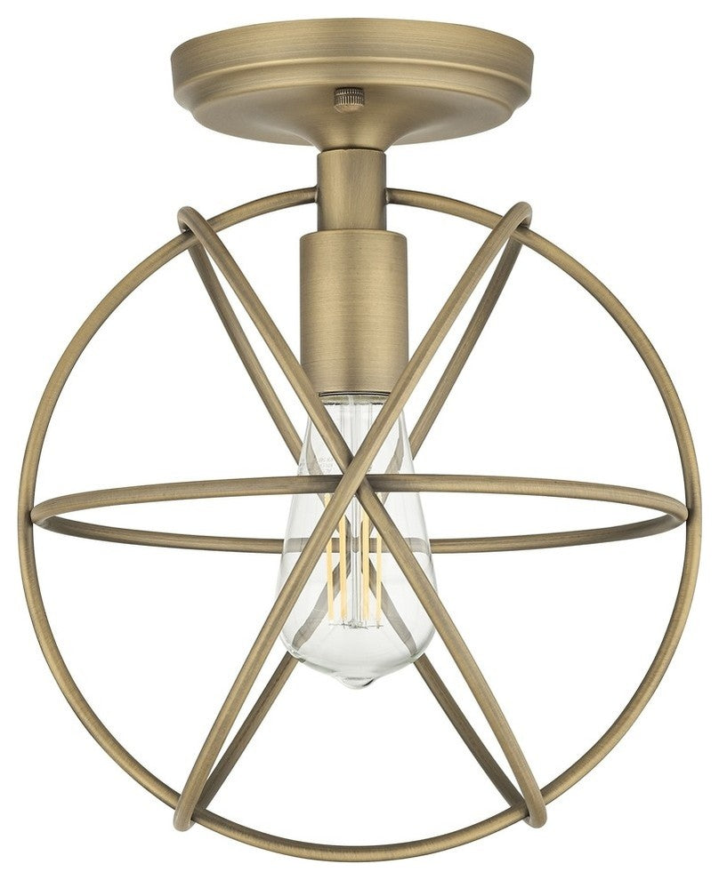 Avesso Semi Flush Mount Ceiling Light With LED Bulbs, Antique Brass