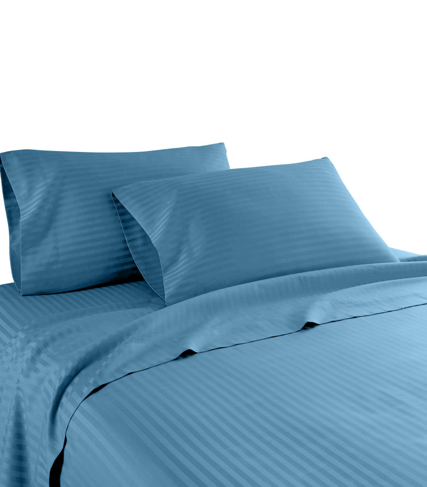 600 Thread Count 100% Cotton Stripe Sheet Set, Teal, California King