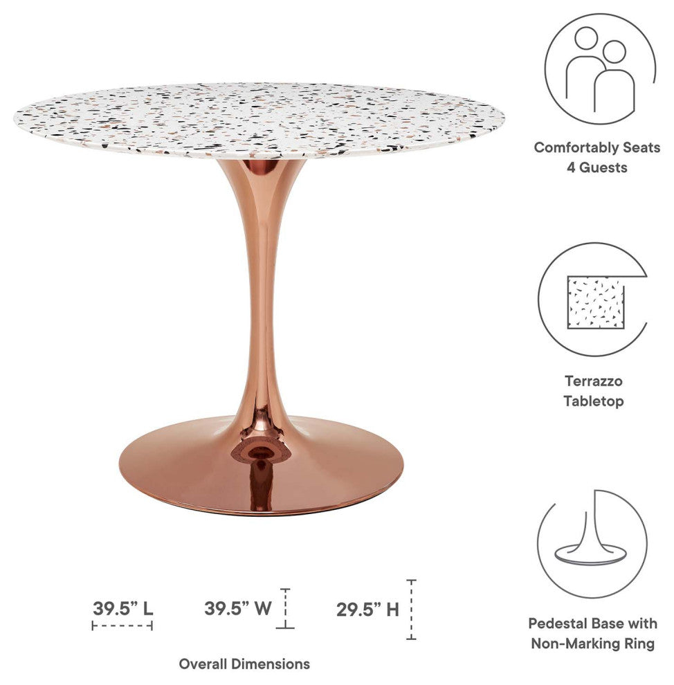 40" Dining Table, Round, Pink White, Metal, Modern, Cafe Bistro Hospitality