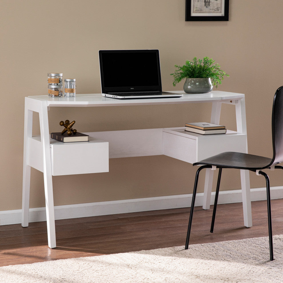 Thome Midcentury Modern Writing Desk w/ Storage - White