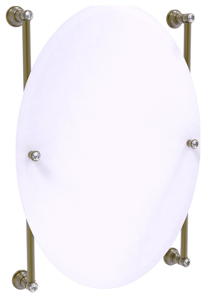 Carolina Crystal Oval Frameless Rail Mounted Mirror, Antique Brass