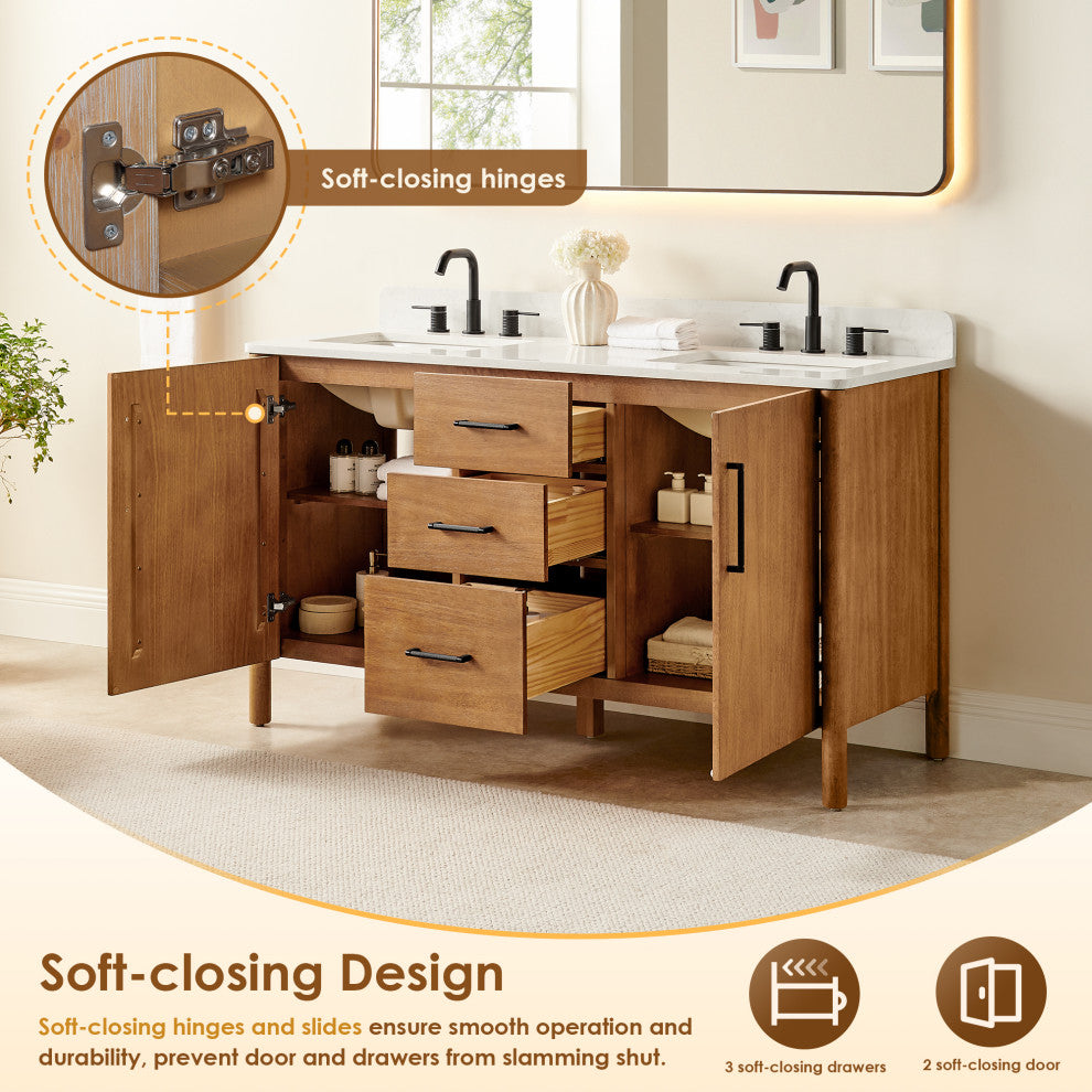 Velora Bathroom Vanity, Mango Brown, 60", With Mirror