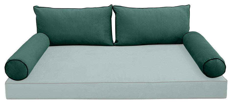 STYLE V2 Twin Velvet ContrastPipe Indoor Daybed Bolster Pillow |COVER ONLY|AD317